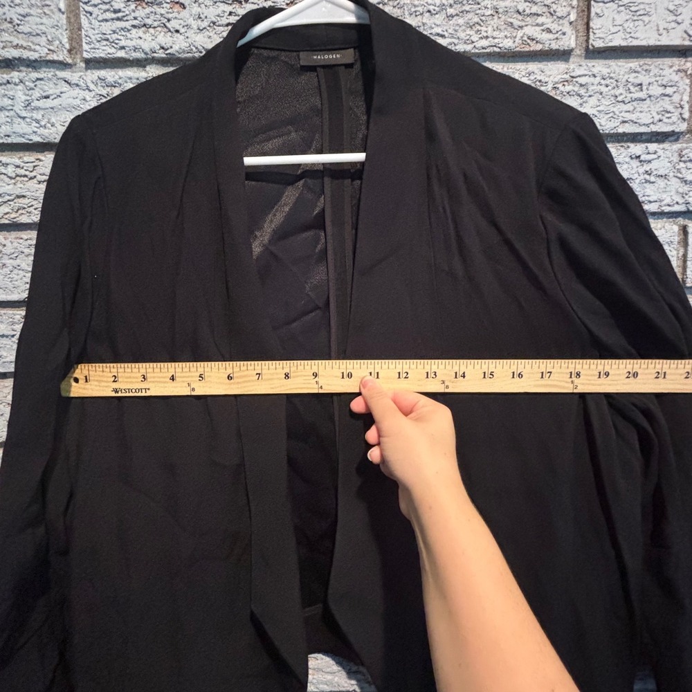 Halogen Womens XL Black Open Front Blazer Ruched 3/4 Sleeve Draped Shawl Collar - Picture 4 of 9
